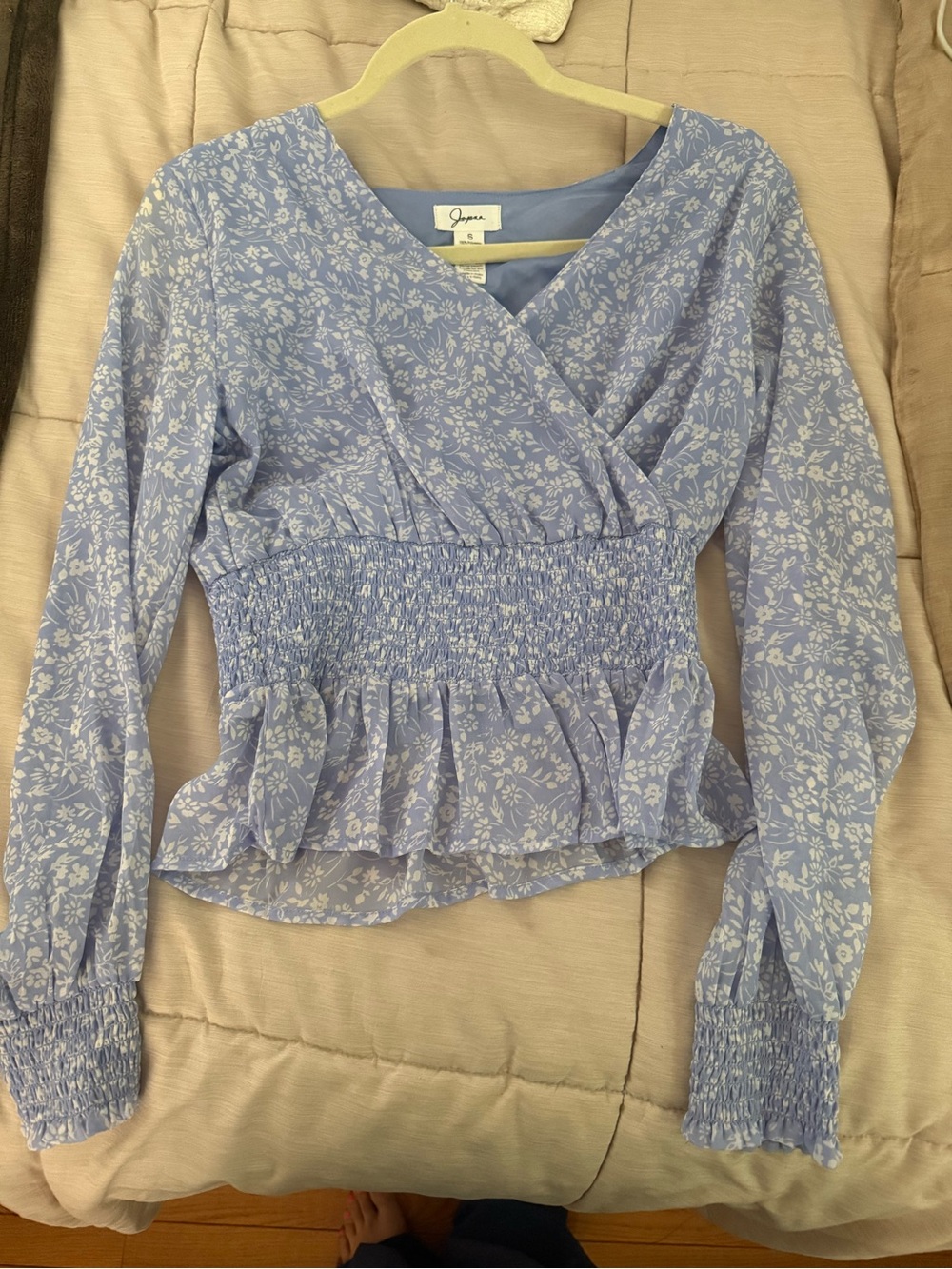 Japna Light Lavender Floral Wrap Smocked Peplum Blouse